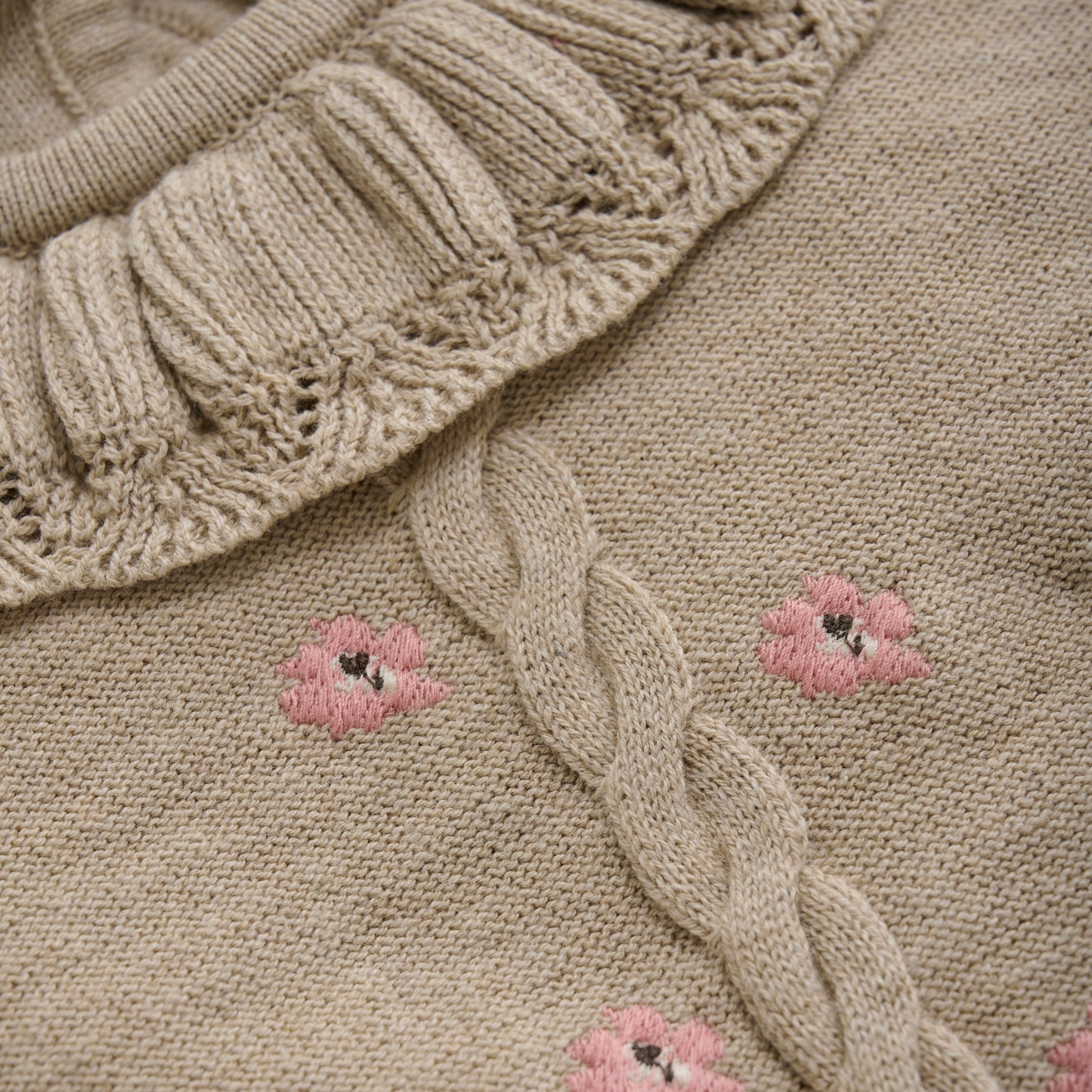 Minymo Knit Pullover with Embroidered Florals