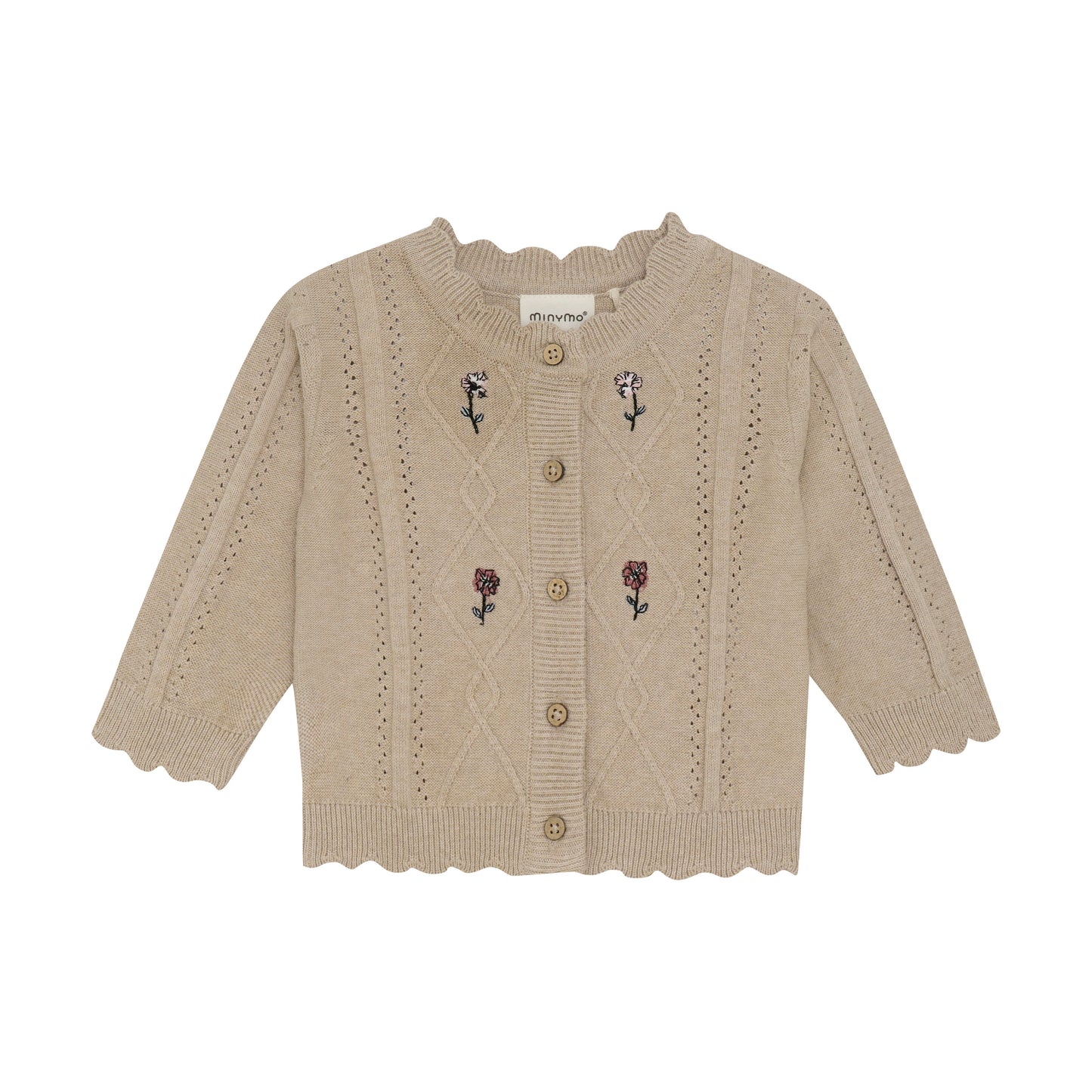 Minymo Knit Cardigan with Embroidered Florals