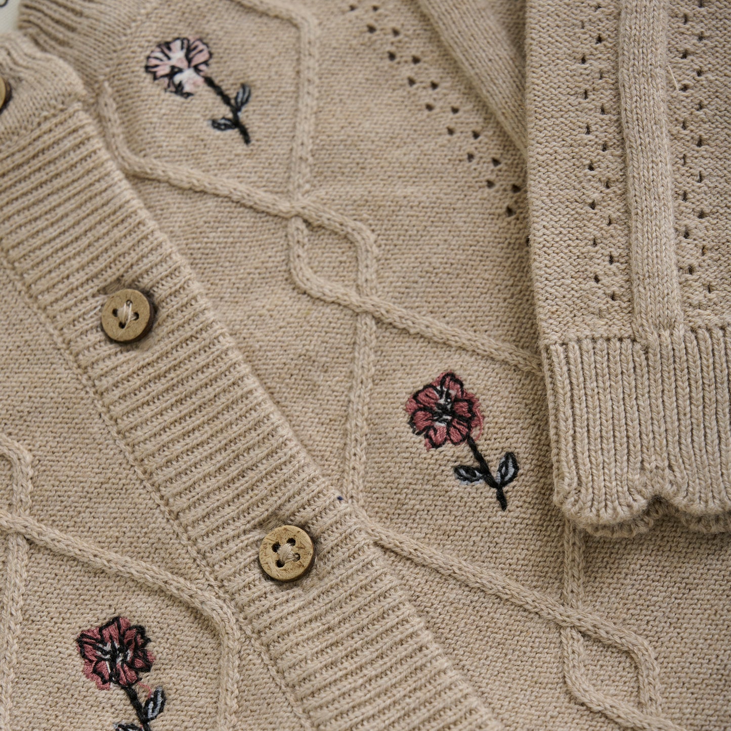 Minymo Knit Cardigan with Embroidered Florals