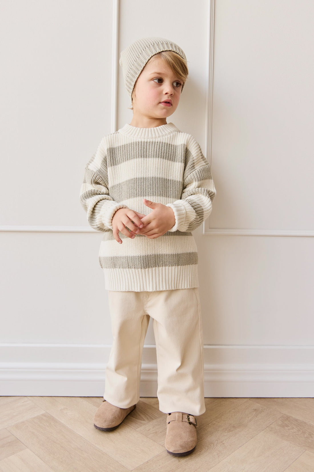 Jamie Kay Johan Knit Jumper in Wide Knit Stripe Cloud/Raindance