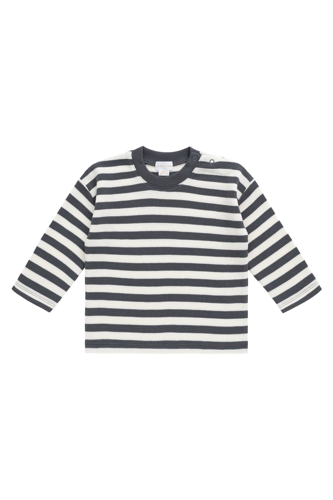 Jamie Kay Organic Cotton Waffle Leith Long Sleeve Top in Oliver Stripe Atlantic/Cloud