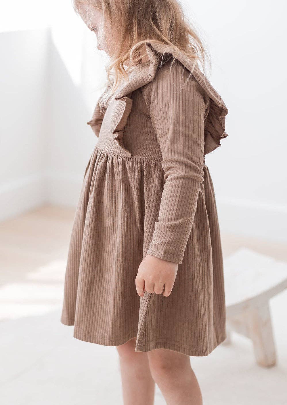 Mila & Co. Ribbed Flutter Dress in Cappuccino