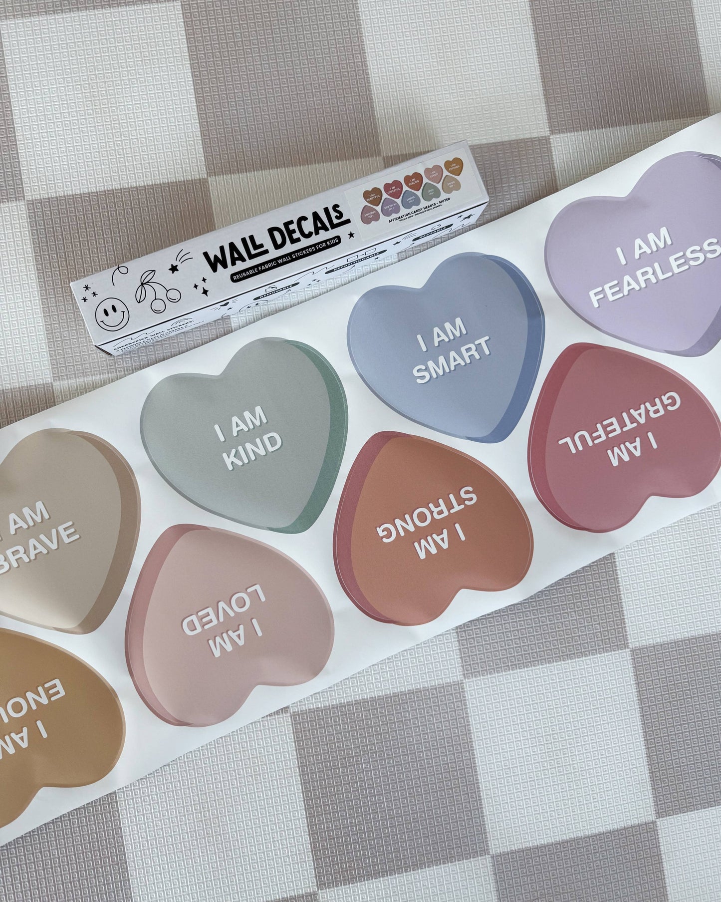 Cherrypick Peel & Stick Fabric Wall Stickers - Affirmation Candy Hearts (Muted)