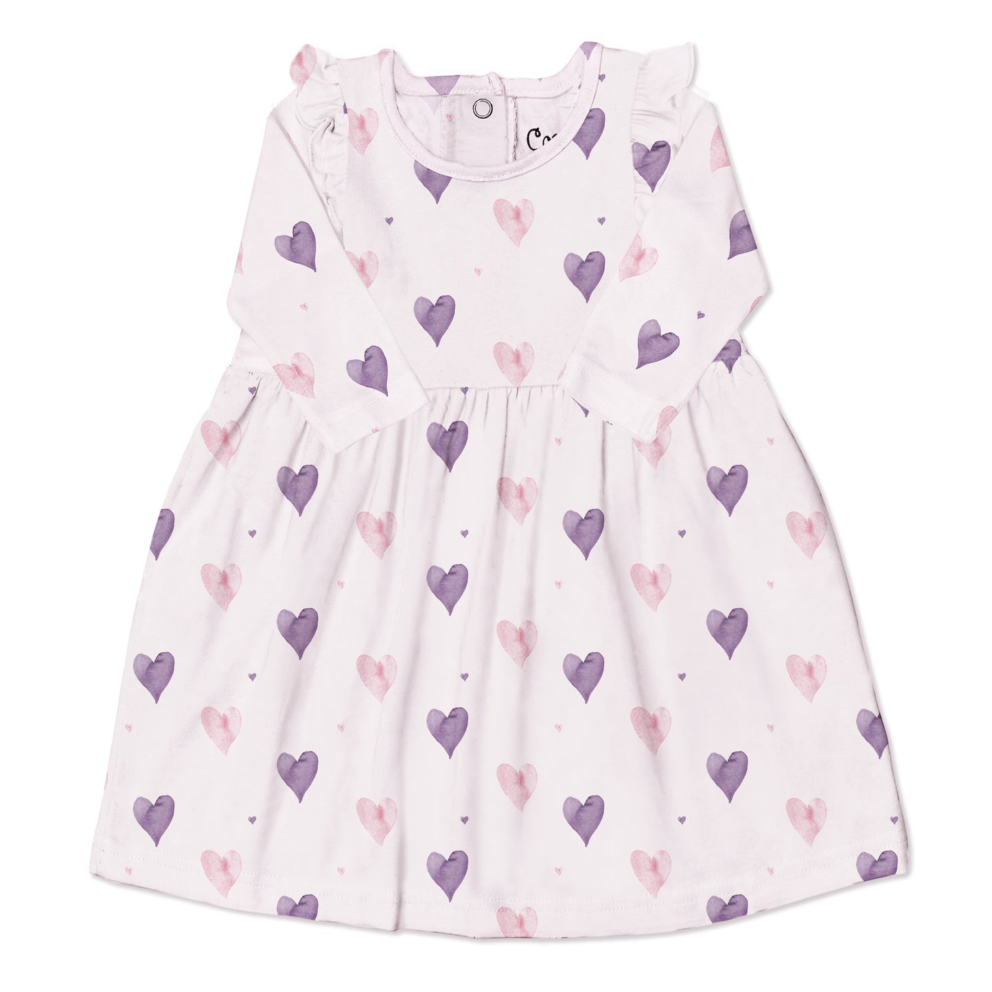 Coccoli Modal Long Sleeve Dress in Hearts on Pink