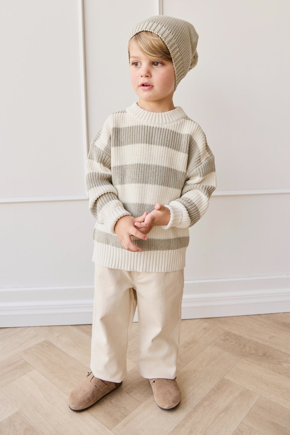 Jamie Kay Johan Knit Jumper in Wide Knit Stripe Cloud/Raindance