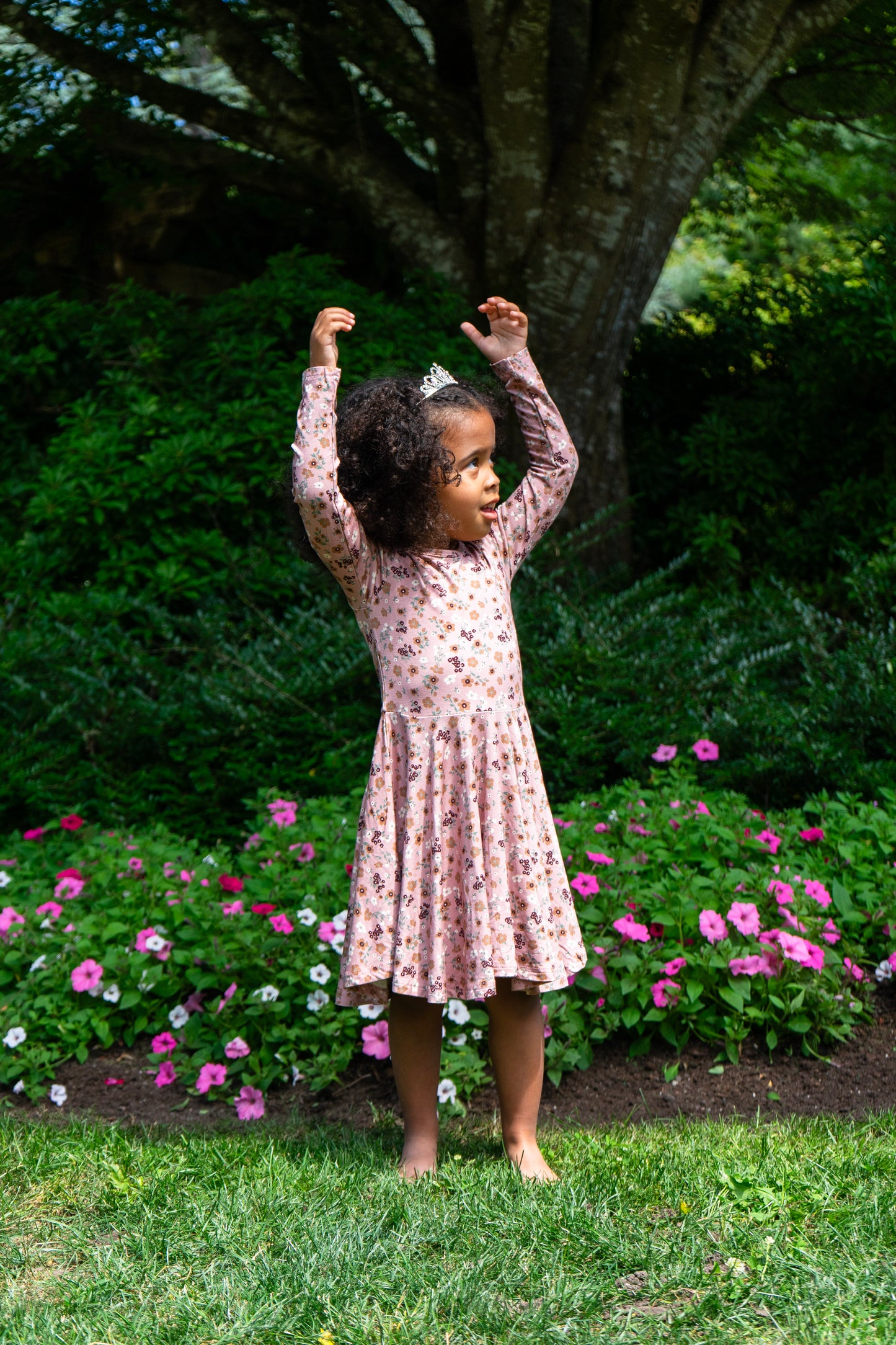 Belan J Long Sleeve Twirl Dress in Velvet Garden