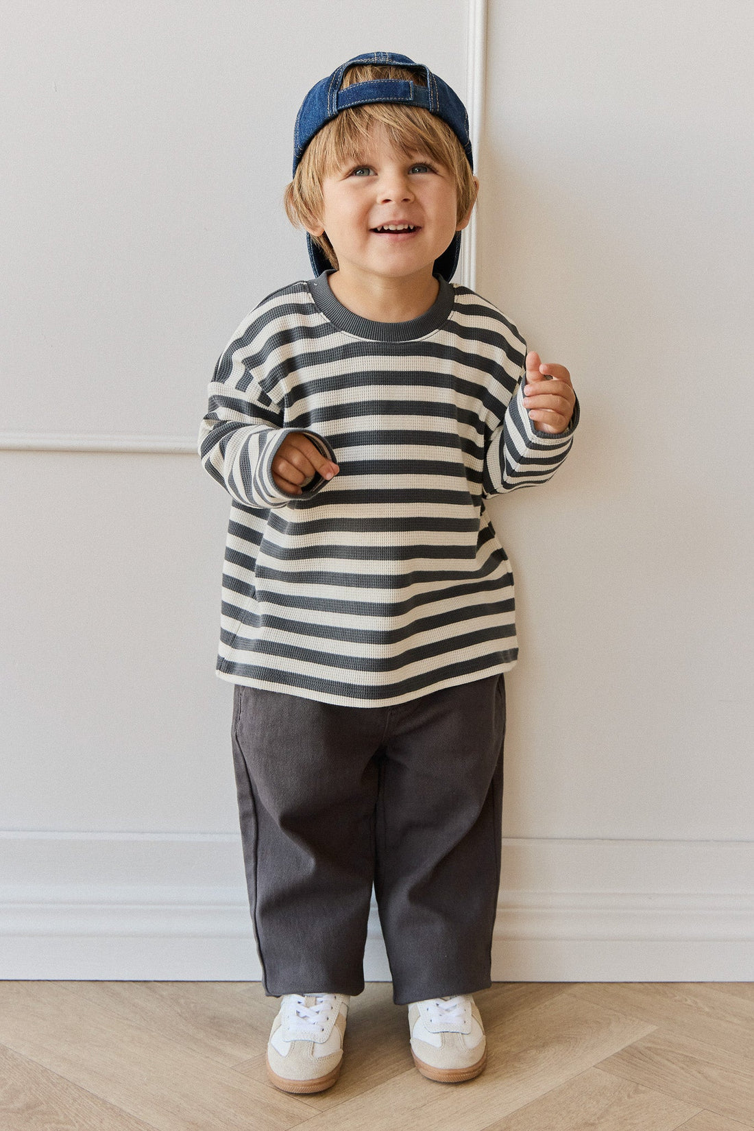 Jamie Kay Organic Cotton Waffle Leith Long Sleeve Top in Oliver Stripe Atlantic/Cloud
