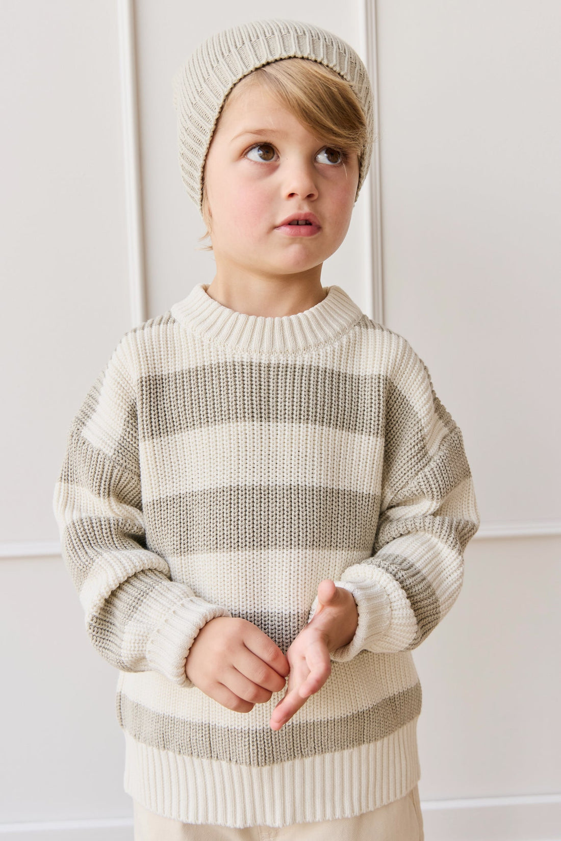 Jamie Kay Johan Knit Jumper in Wide Knit Stripe Cloud/Raindance