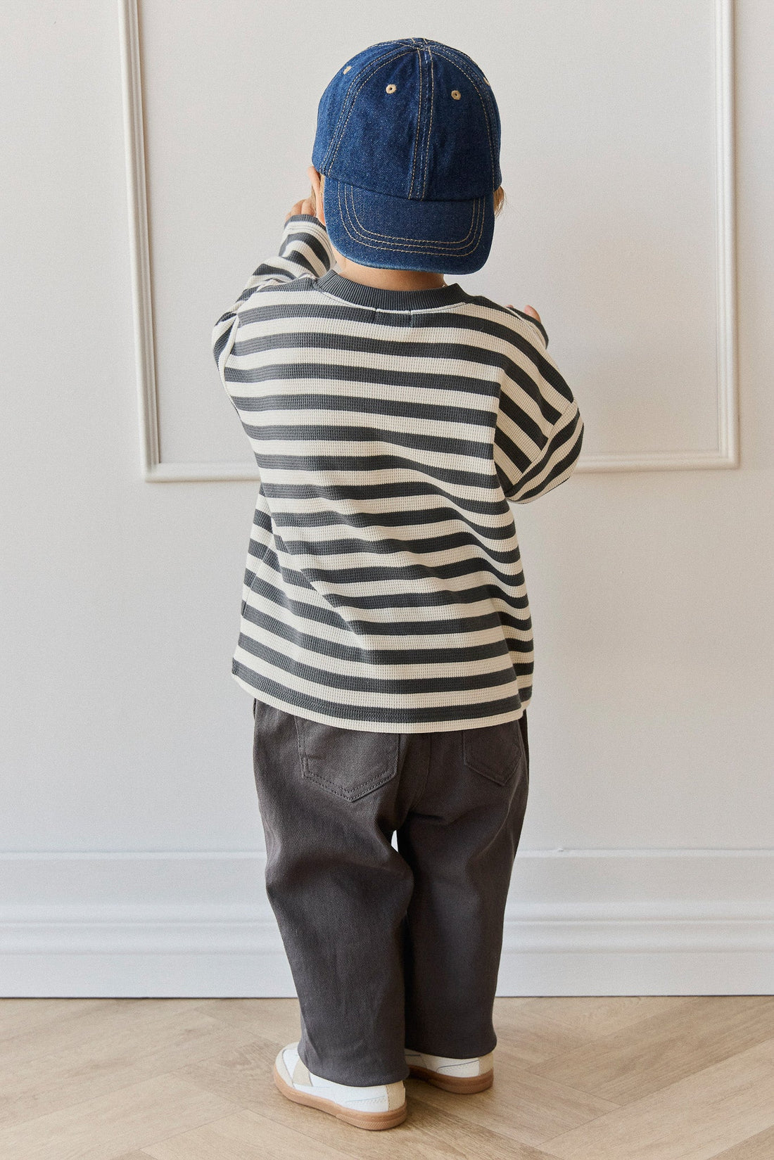 Jamie Kay Organic Cotton Waffle Leith Long Sleeve Top in Oliver Stripe Atlantic/Cloud