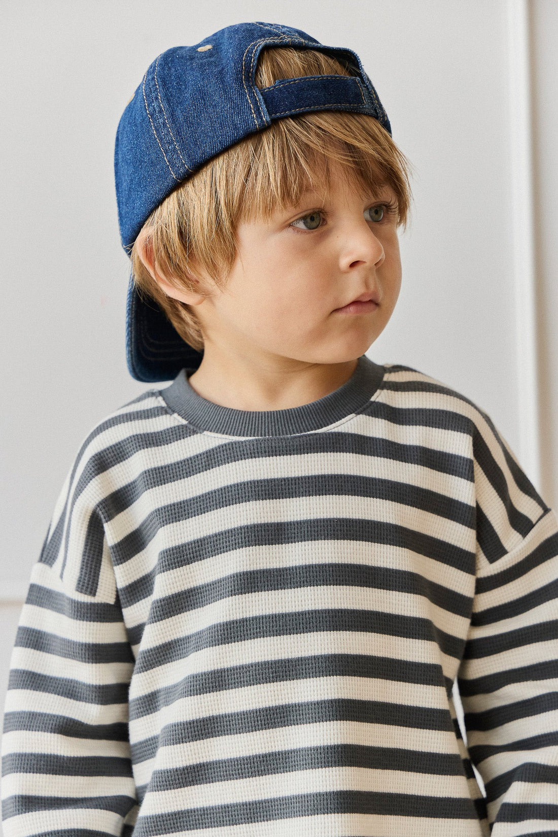 Jamie Kay Organic Cotton Waffle Leith Long Sleeve Top in Oliver Stripe Atlantic/Cloud