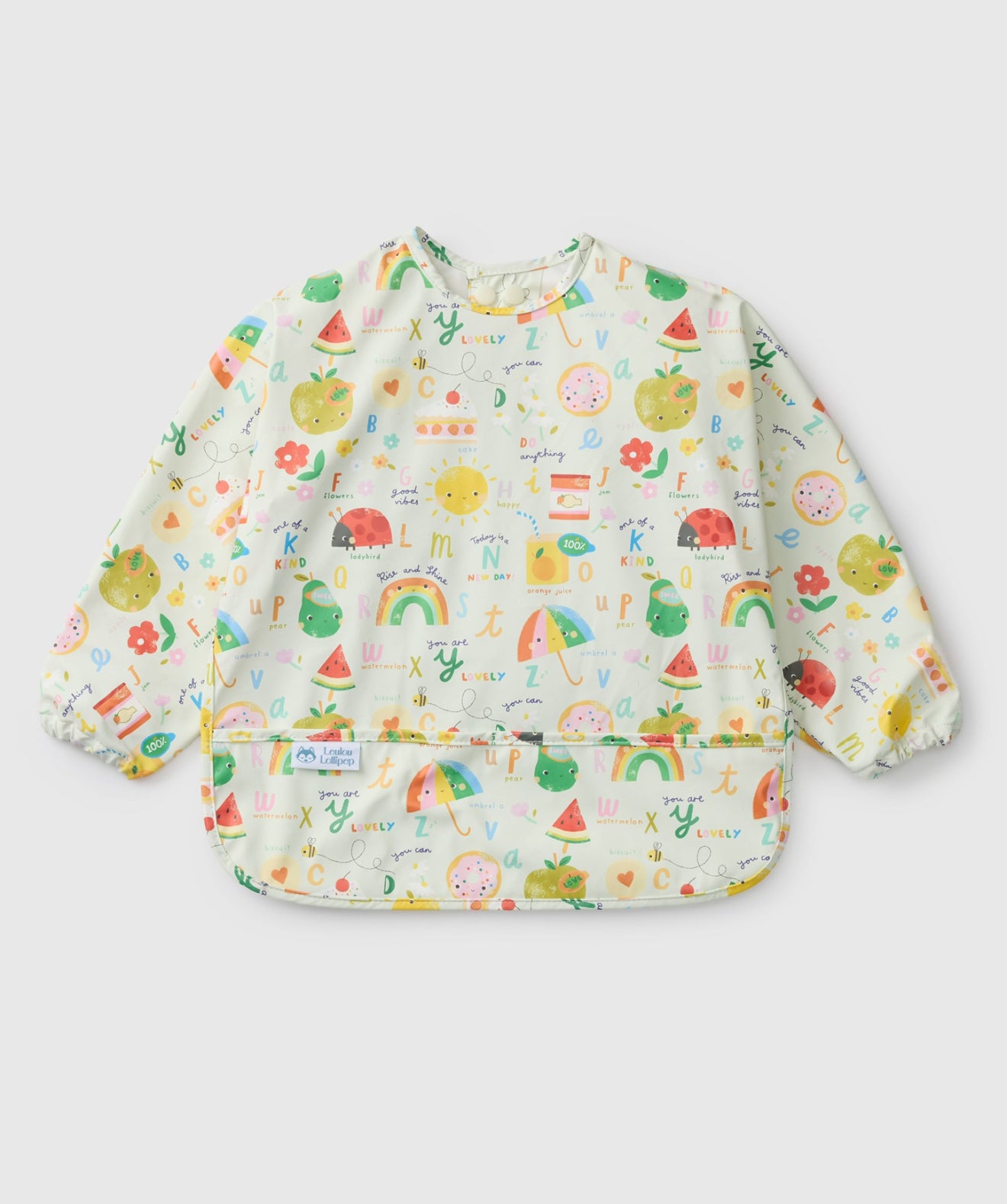 LouLou Lollipop Long Sleeve Bib in Alphabet Smiles