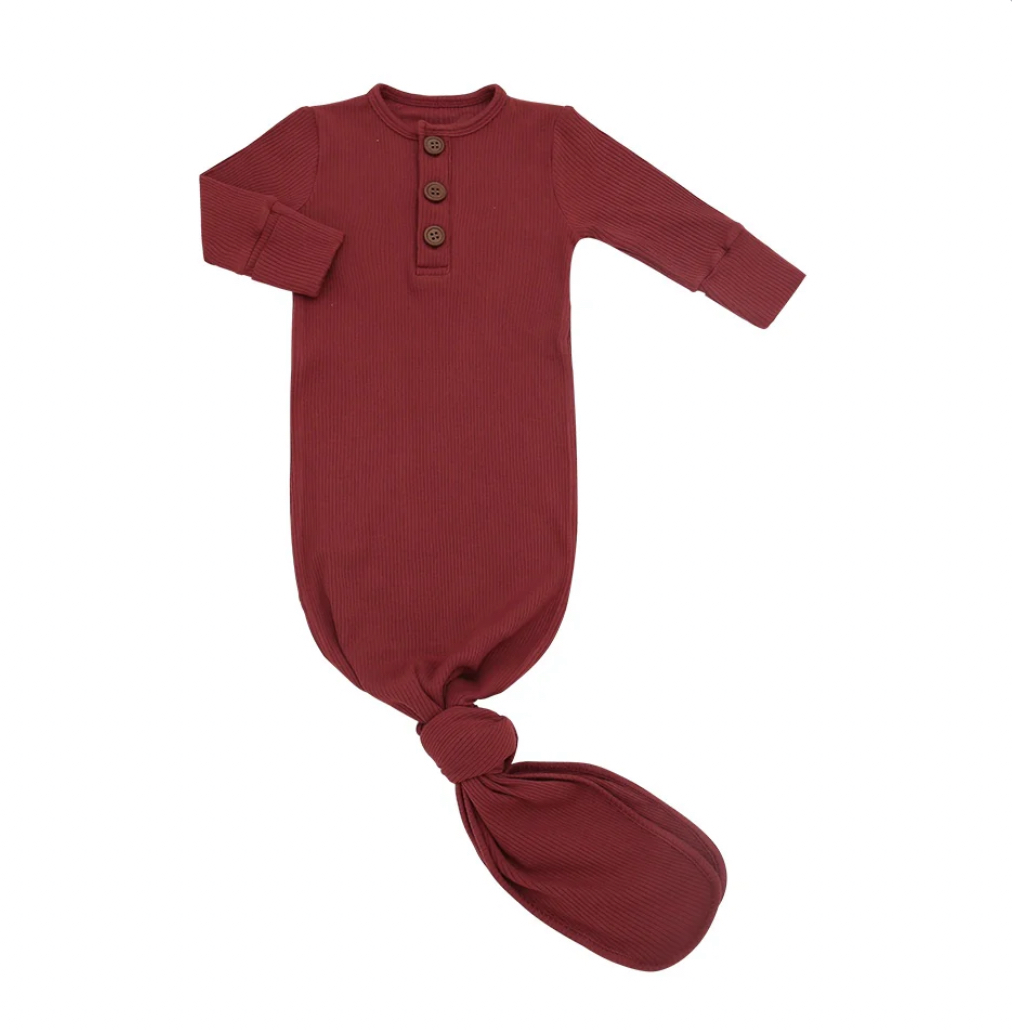 Belan J Ribbed Knotted Sleep Gown in Burgundy