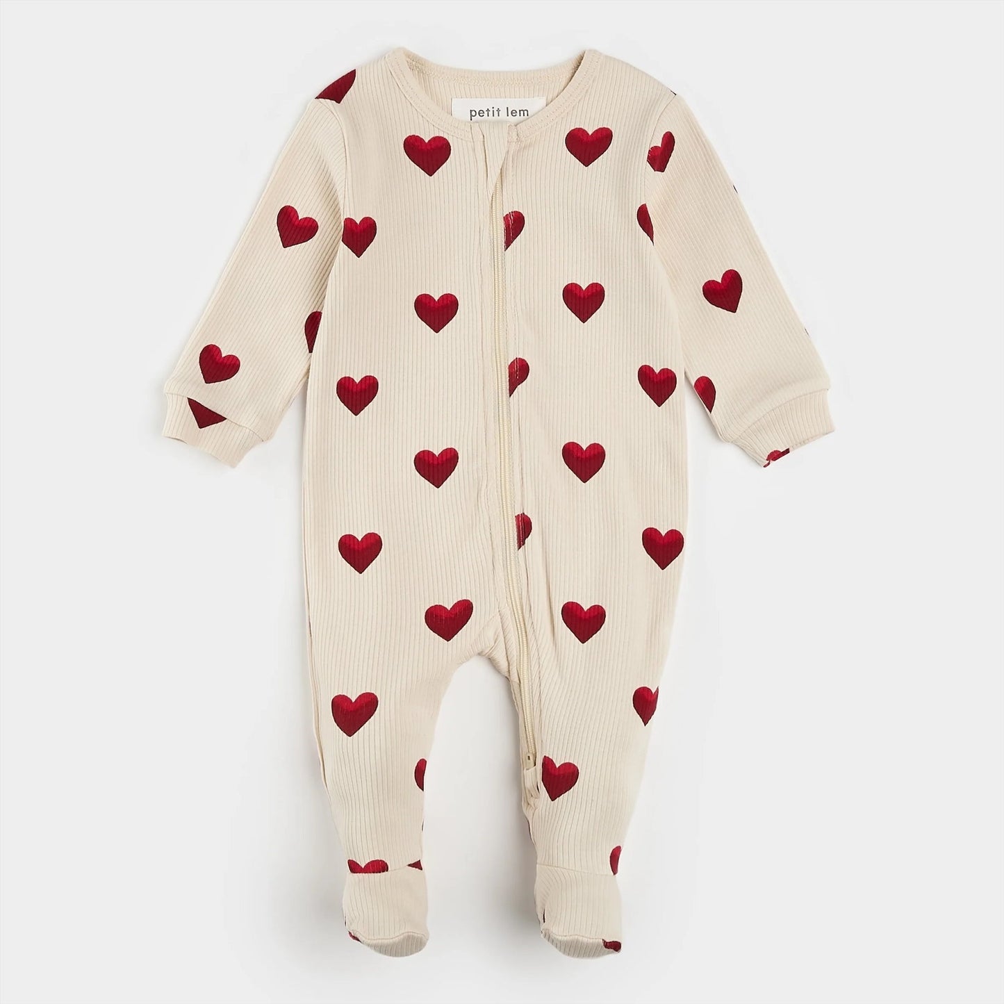 Petit Lem Footed Sleeper in Heart Rib