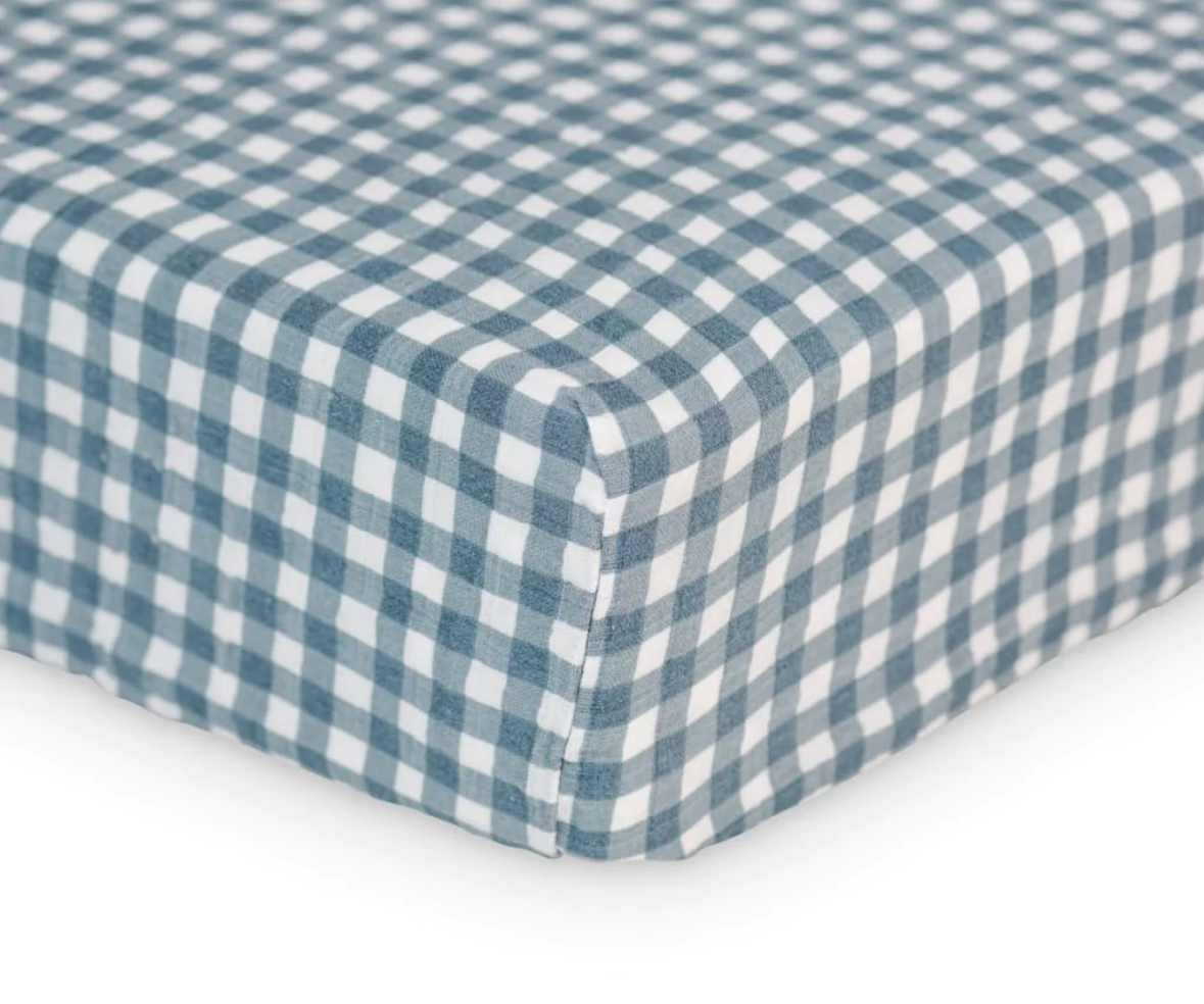 Lulujo Crib Sheet in Blue Gingham