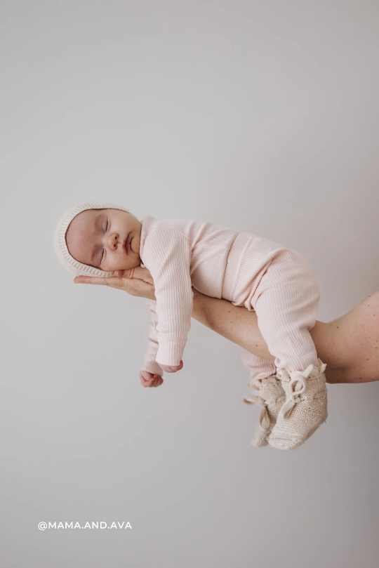 Organic Cotton Modal Long Sleeve Body Suit in Dainty Pink