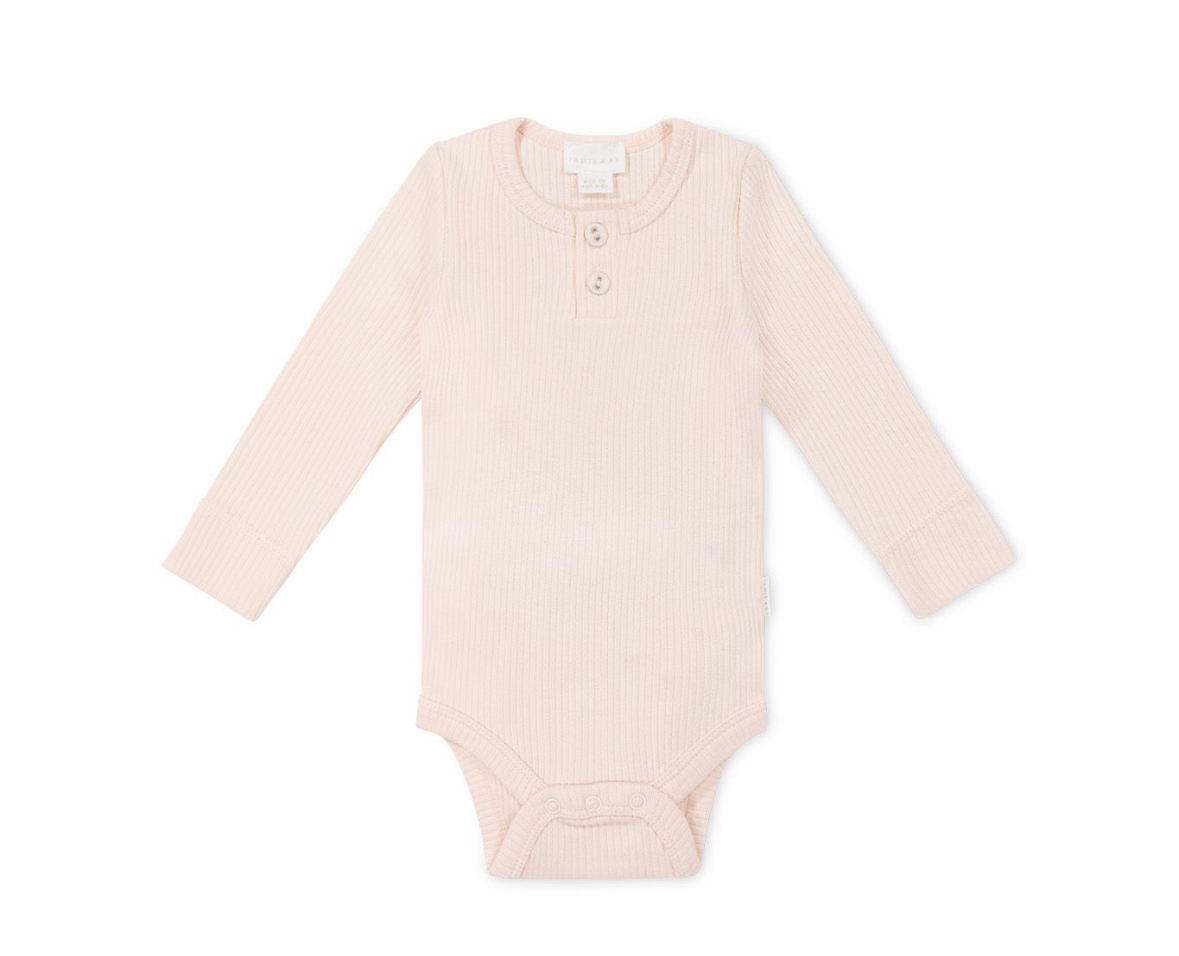 Organic Cotton Modal Long Sleeve Body Suit in Dainty Pink