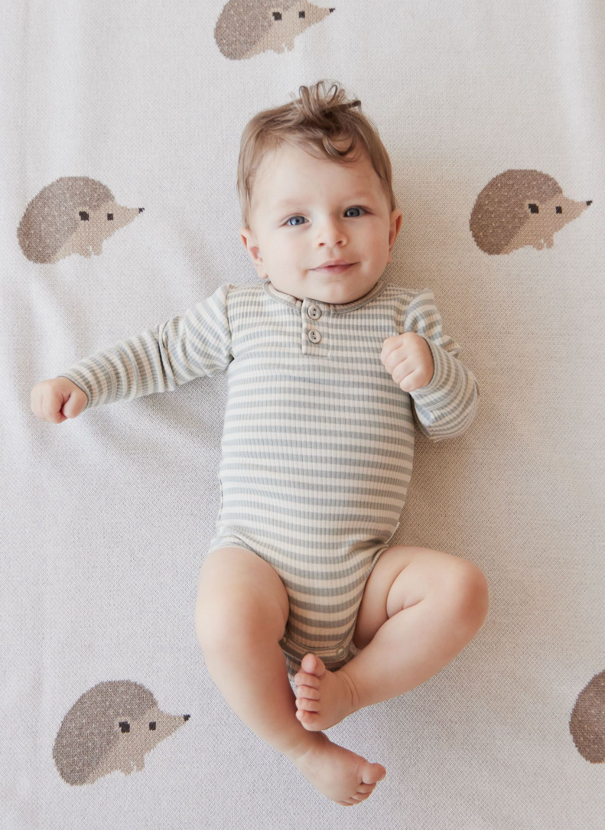 Organic Cotton Modal Long Sleeve Body Suit in Narrow Stripe Willow