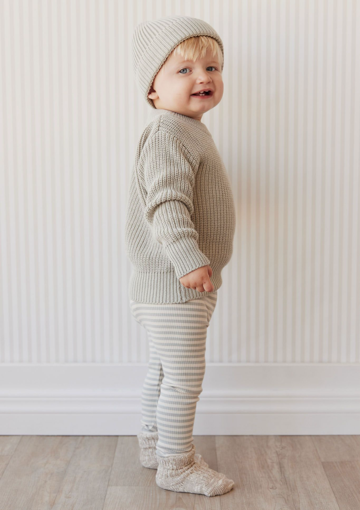 Organic Cotton Modal Legging in Narrow Stripe Willow
