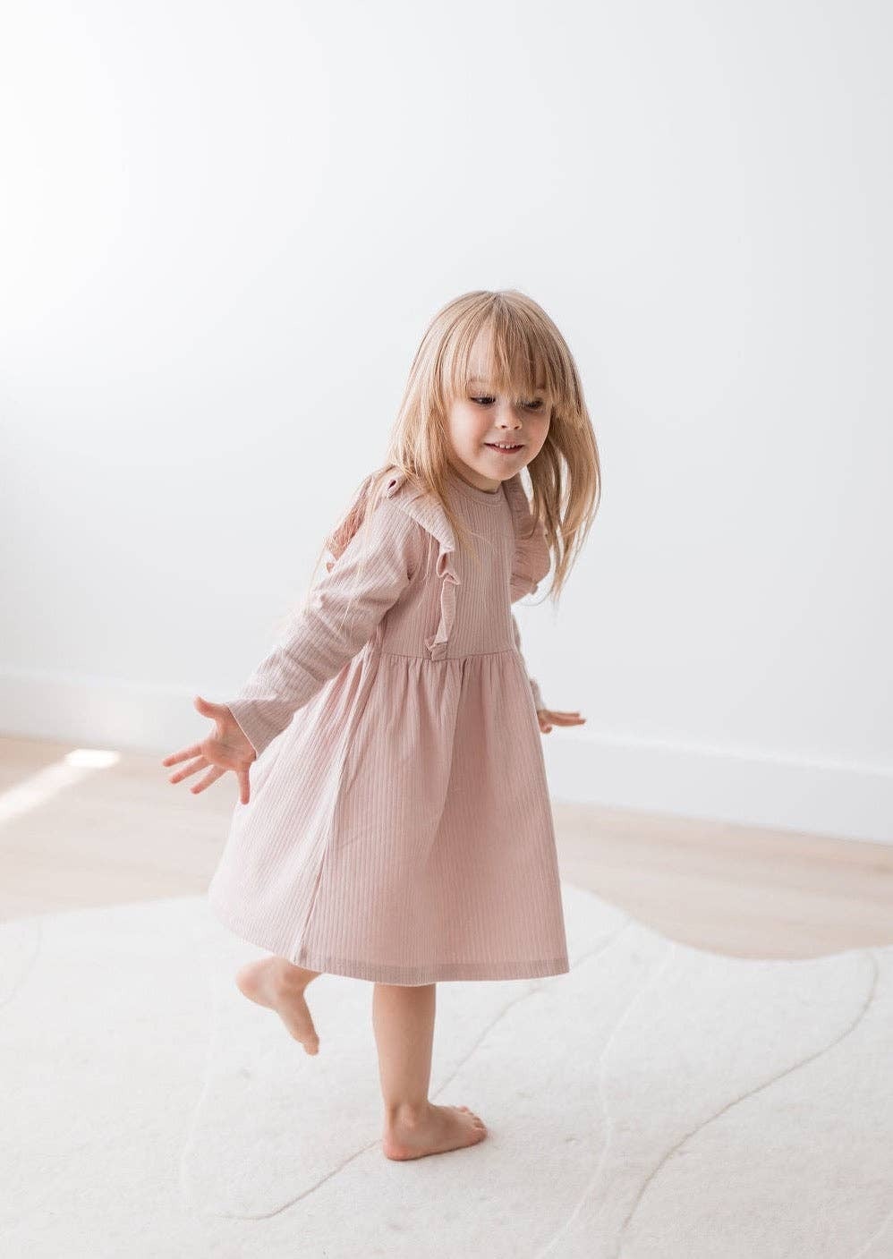 Mila & Co. Ribbed Flutter Dress in Blush