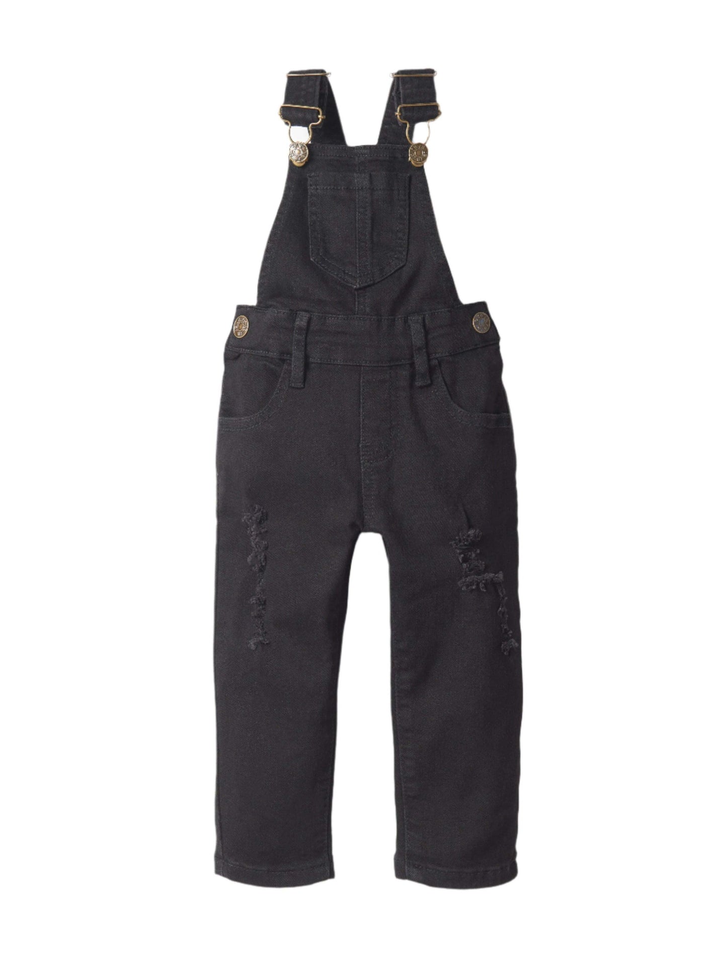 Little Bipsy Distressed Denim Overalls in Black Wash