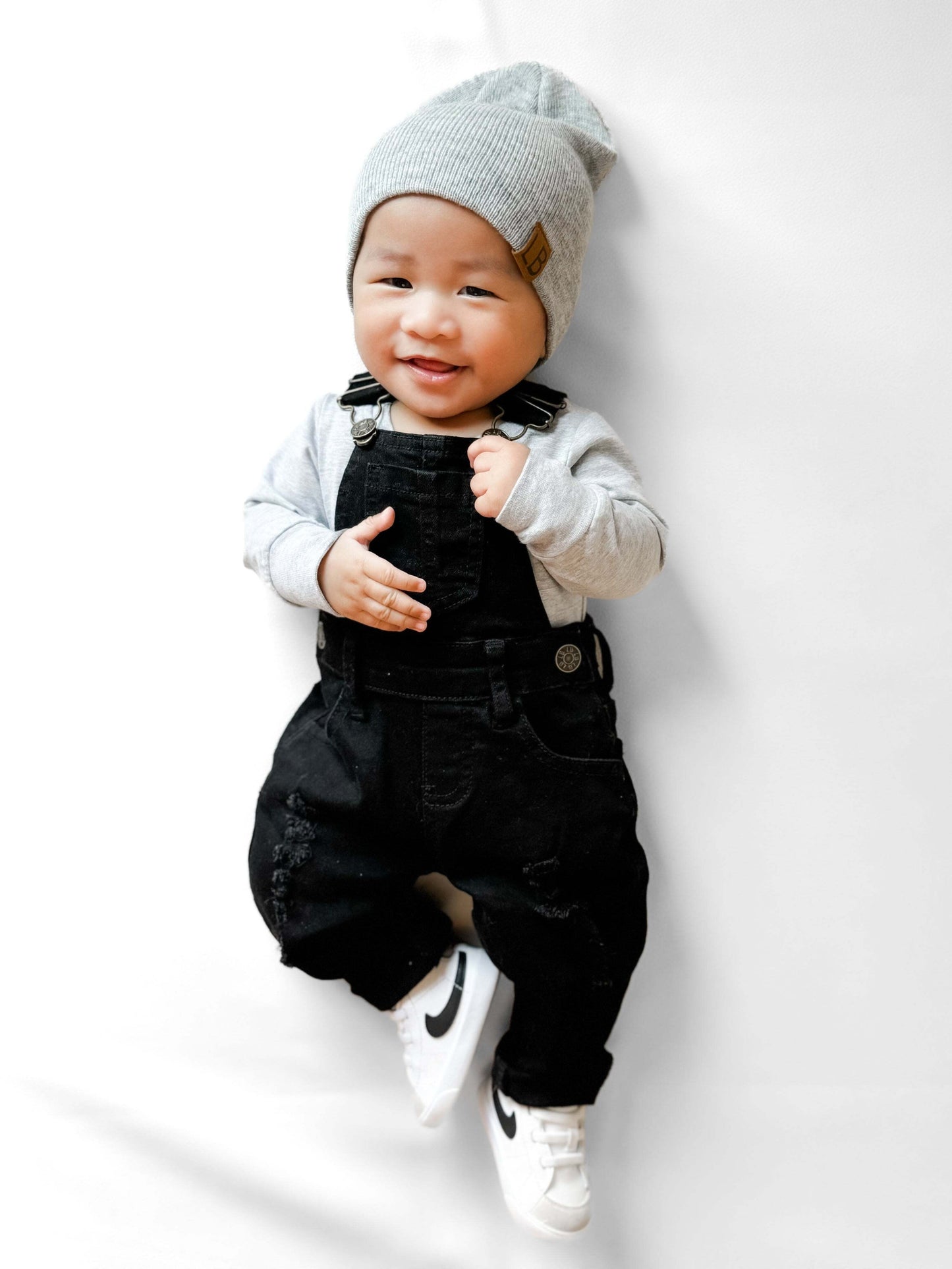 Little Bipsy Distressed Denim Overalls in Black Wash