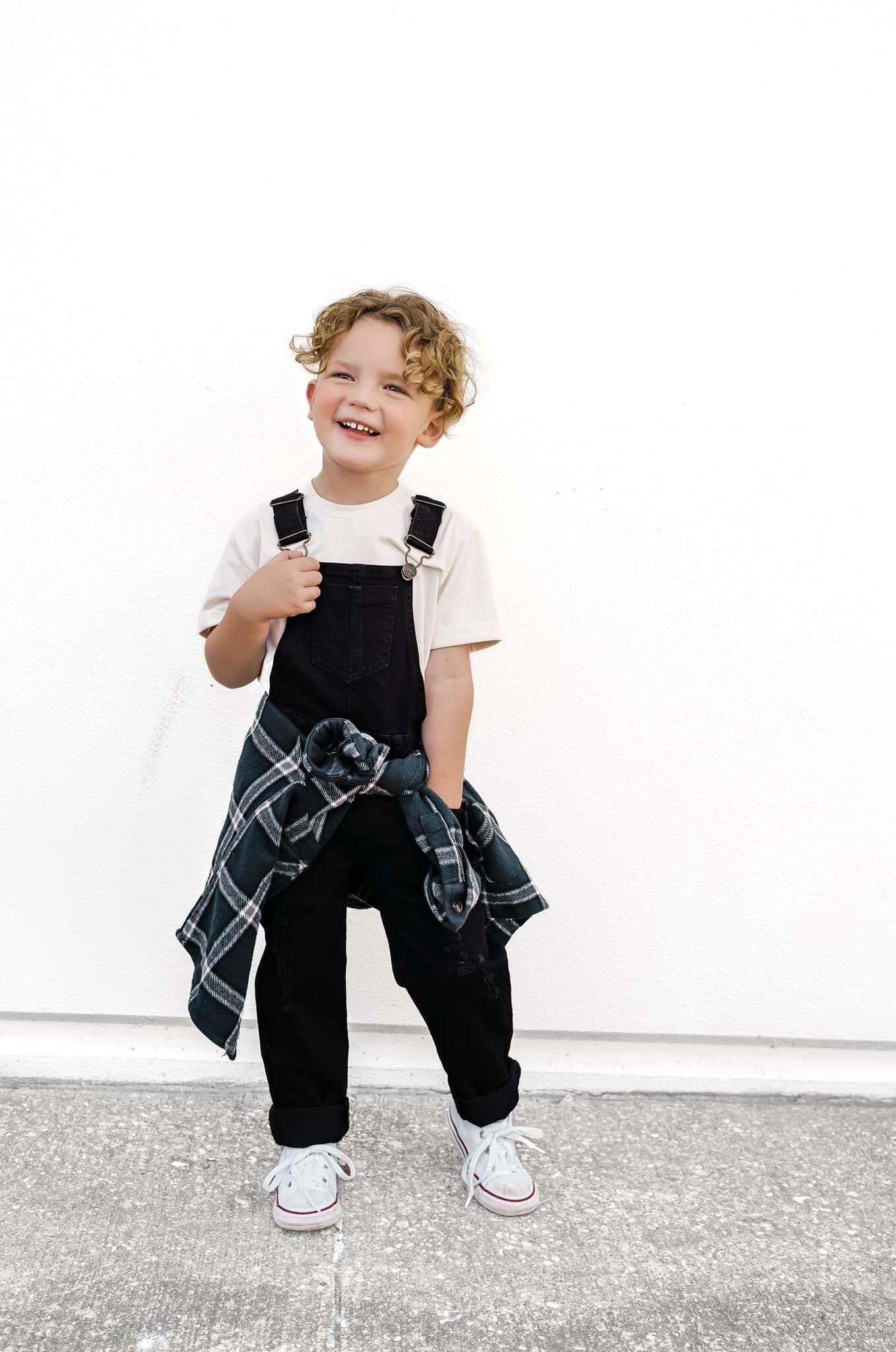 Little Bipsy Distressed Denim Overalls in Black Wash