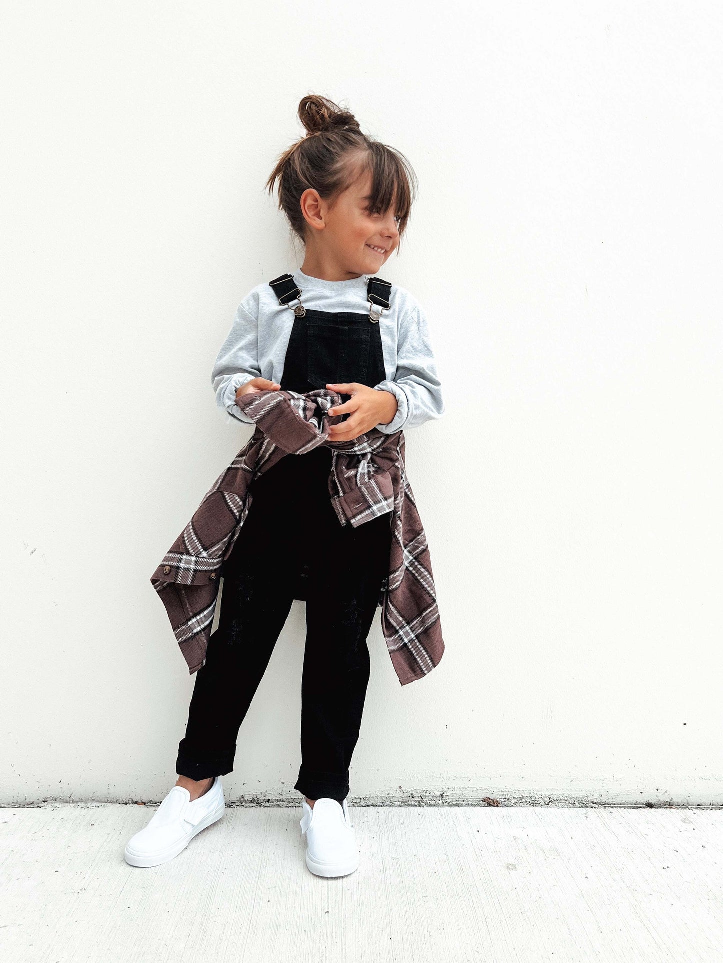Little Bipsy Distressed Denim Overalls in Black Wash