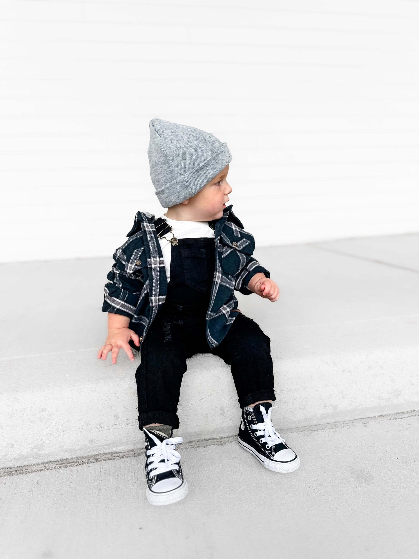 Little Bipsy Distressed Denim Overalls in Black Wash