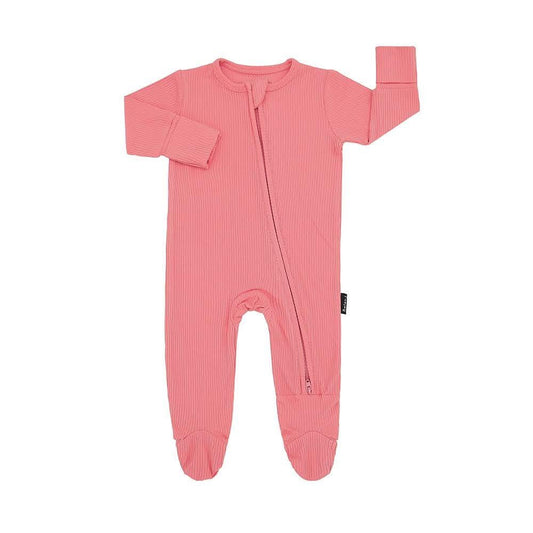 Belan J Ribbed Bamboo Footed Sleeper in Candy Pink
