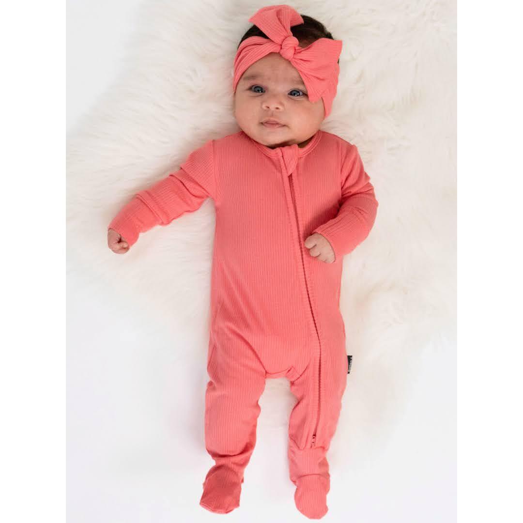 Belan J Ribbed Bamboo Footed Sleeper in Candy Pink
