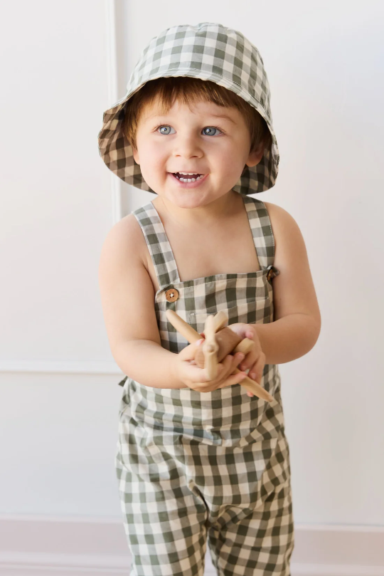 Organic Cotton Bucket Hat in Gingham Grape Leaf