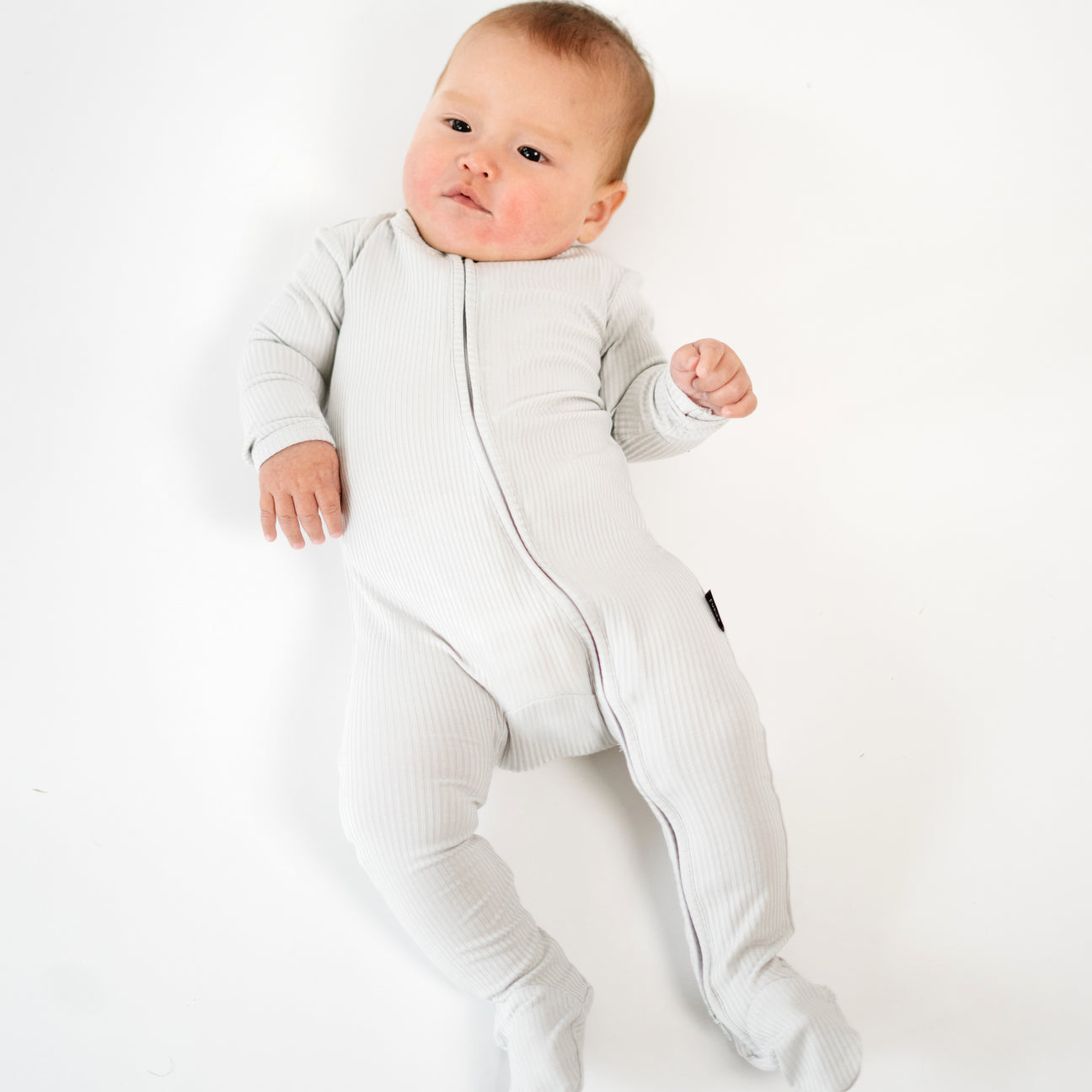 Belan J Ribbed Bamboo Footed Sleeper in Silver Cloud