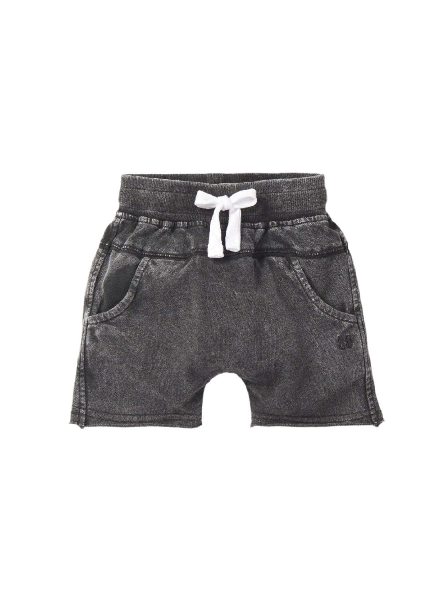 Little Bipsy Acid Wash Raw Edge Harem Short in Black