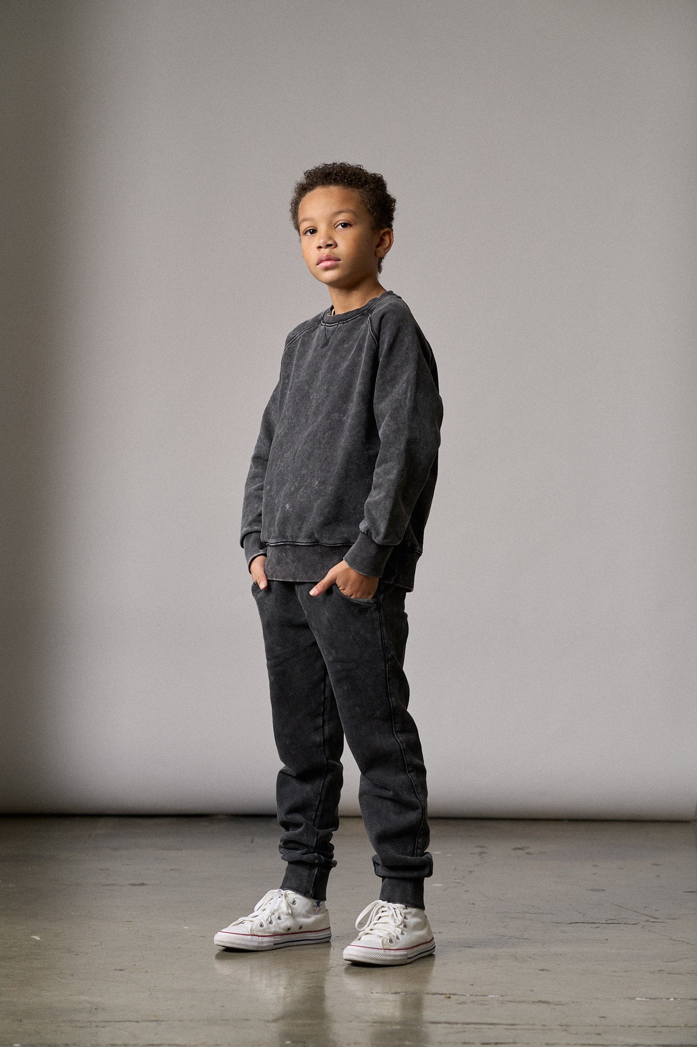 Little Bipsy Acid Wash Crewneck in Black