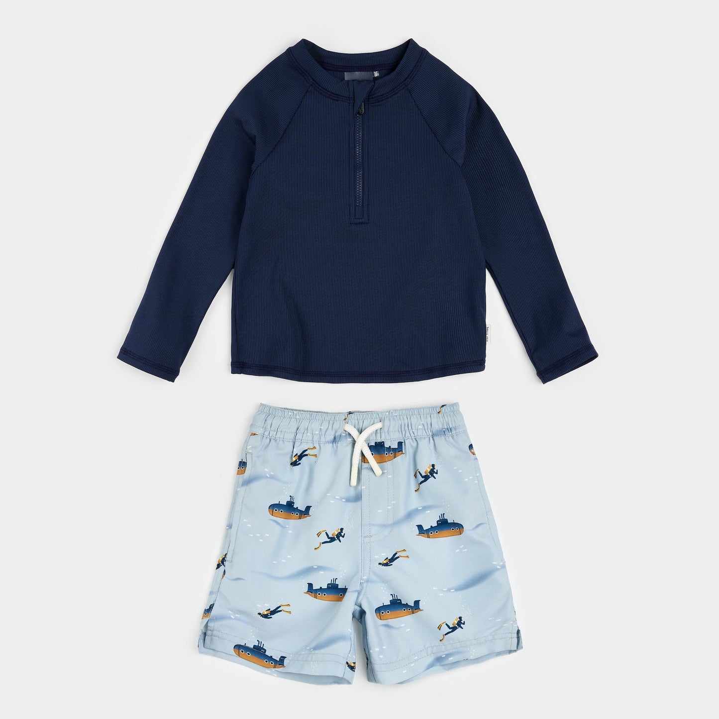 Petit Lem Ribbed Long Sleeve Rashguard and Shorts Set in Dress Blues/Submarine