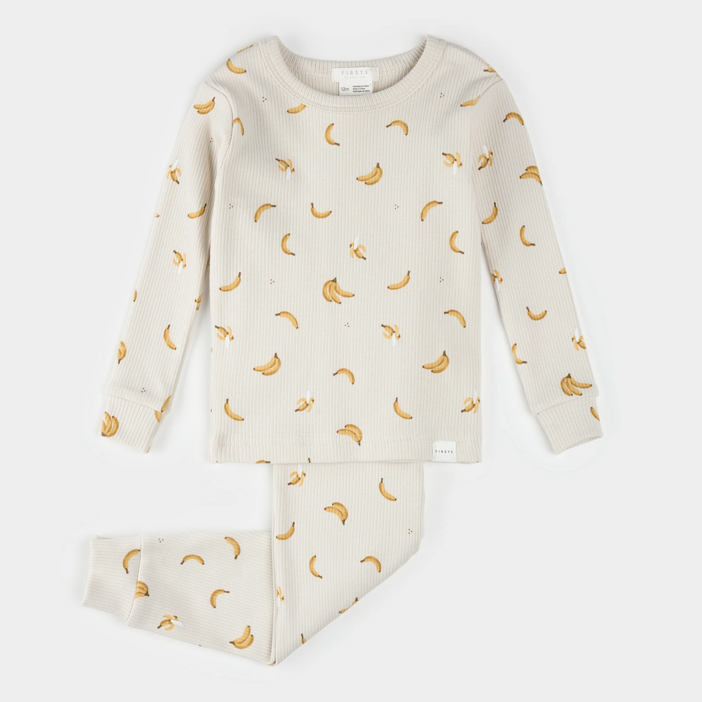 Petit Lem Ribbed 2 Piece Infant PJ Set in Bananas
