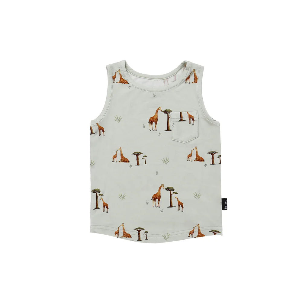 Belan J Bamboo Pocket Tank Top in Giraffes