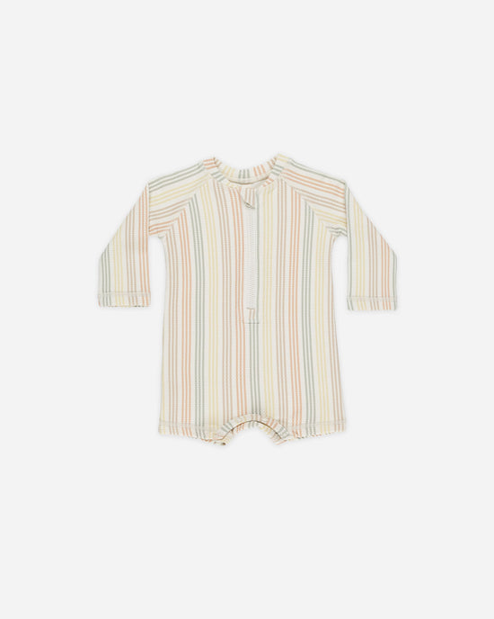 Quincy Mae Long Sleeve One-Piece Rashguard in Multi-Stripe