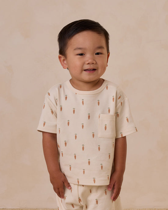 Quincy Mae Long Sleeve Boxy Pocket Tee and Short Set in Carrots