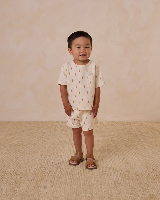 Quincy Mae Long Sleeve Boxy Pocket Tee and Short Set in Carrots