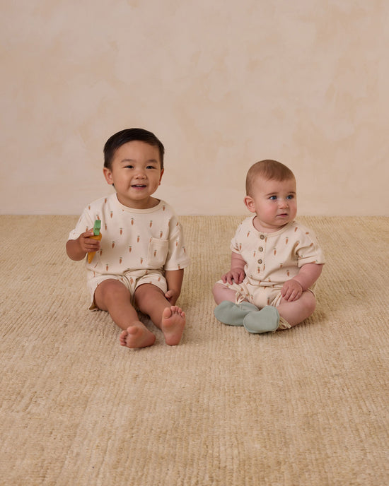 Quincy Mae Long Sleeve Boxy Pocket Tee and Short Set in Carrots