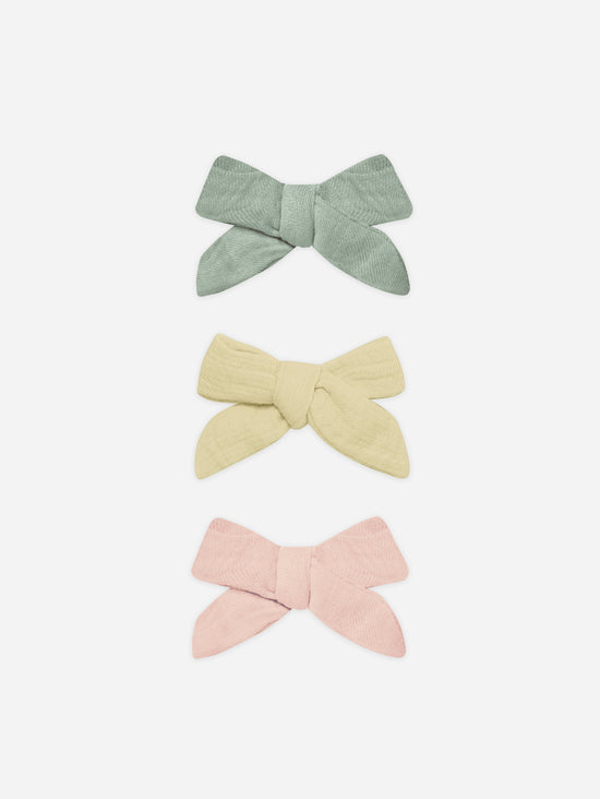 Quincy Mae Bow with Clip Set in Sage/Yellow/Melon