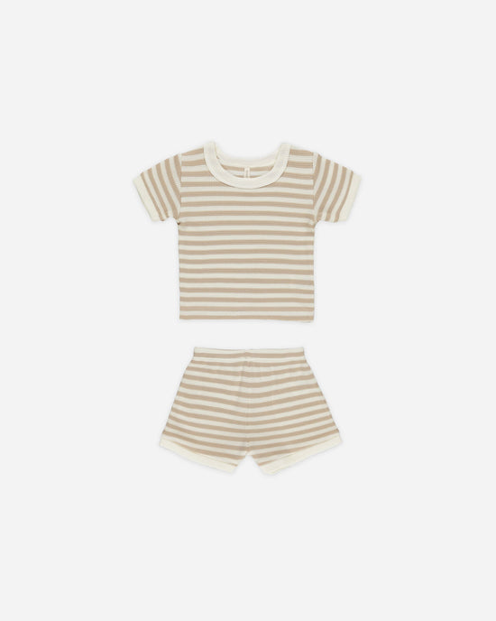 Quincy Mae Waffle Shortie Set in Oat Stripe