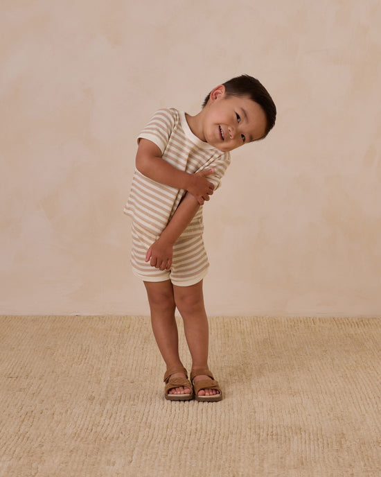 Quincy Mae Waffle Shortie Set in Oat Stripe