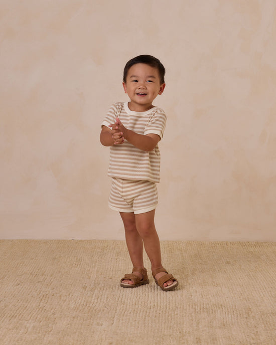 Quincy Mae Waffle Shortie Set in Oat Stripe