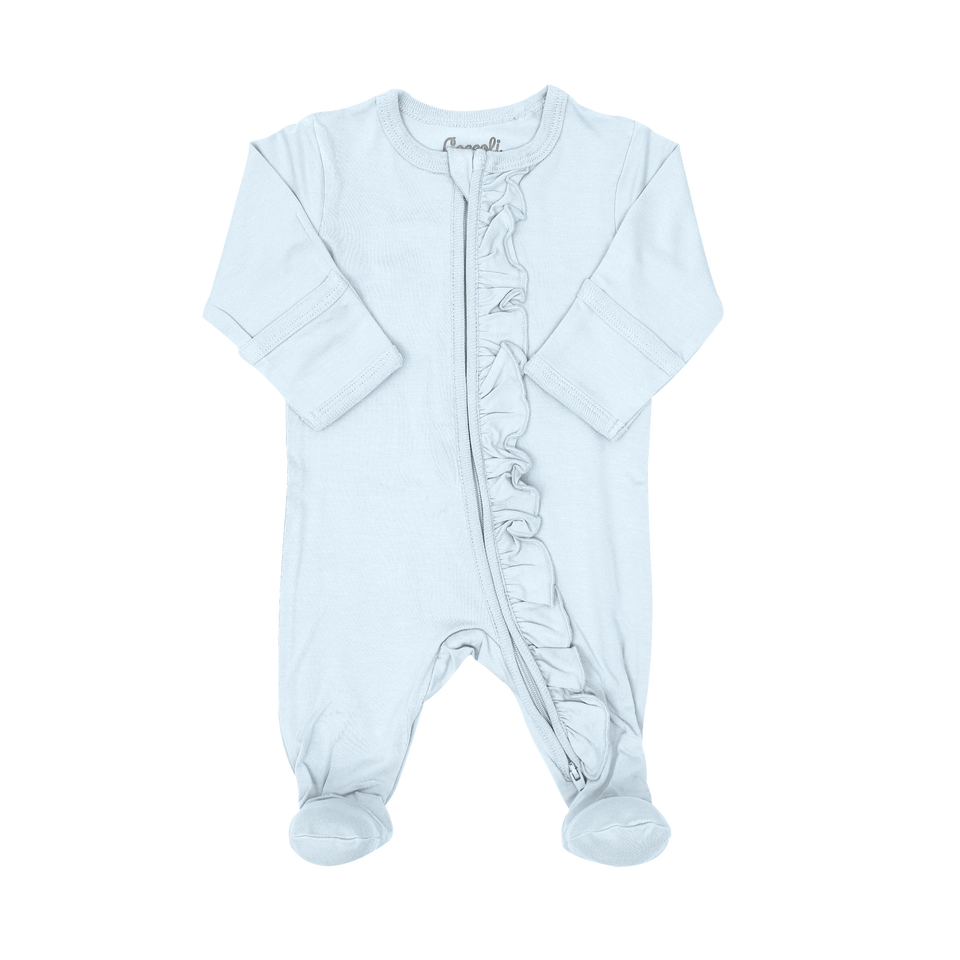 Coccoli Modal Ruffle Footed Sleeper in Sky Blue