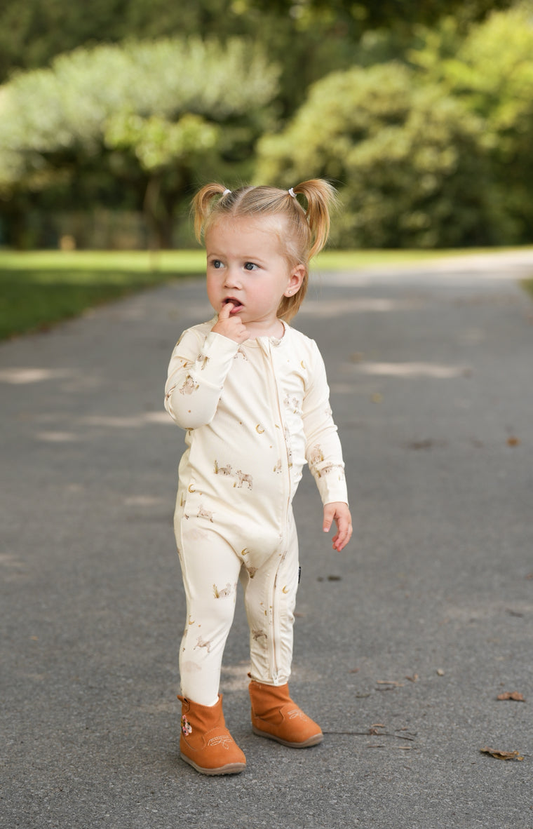 Belan J Foldover Cuff Footless Bamboo Sleeper in Little Lambs