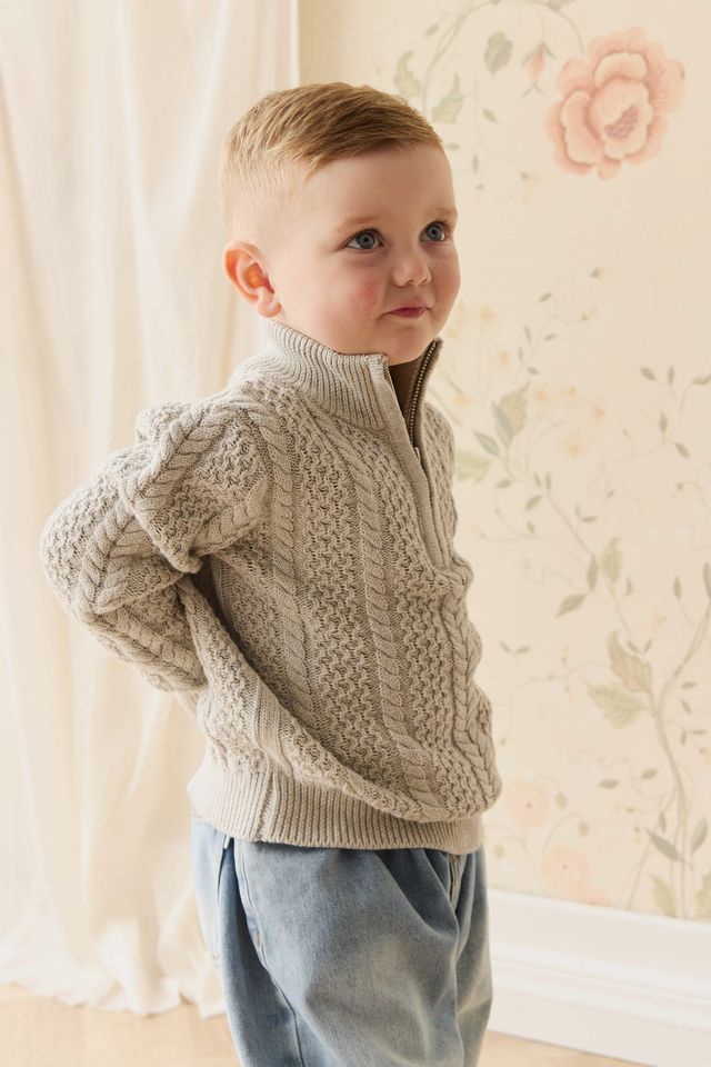 Jamie Kay Clyde Half Zip Jumper in Light Grey Marle