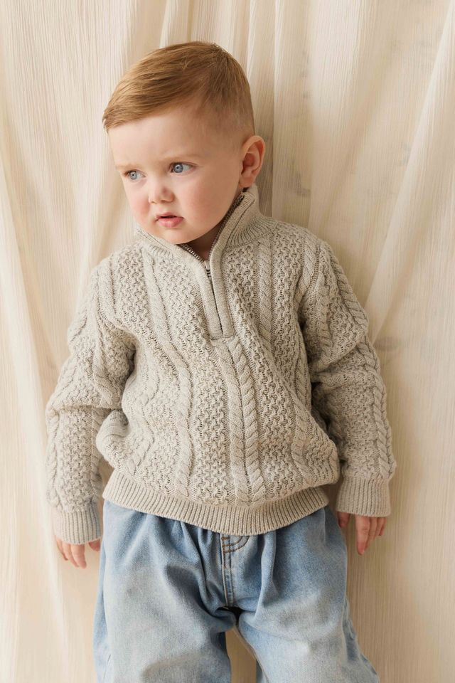 Jamie Kay Clyde Half Zip Jumper in Light Grey Marle