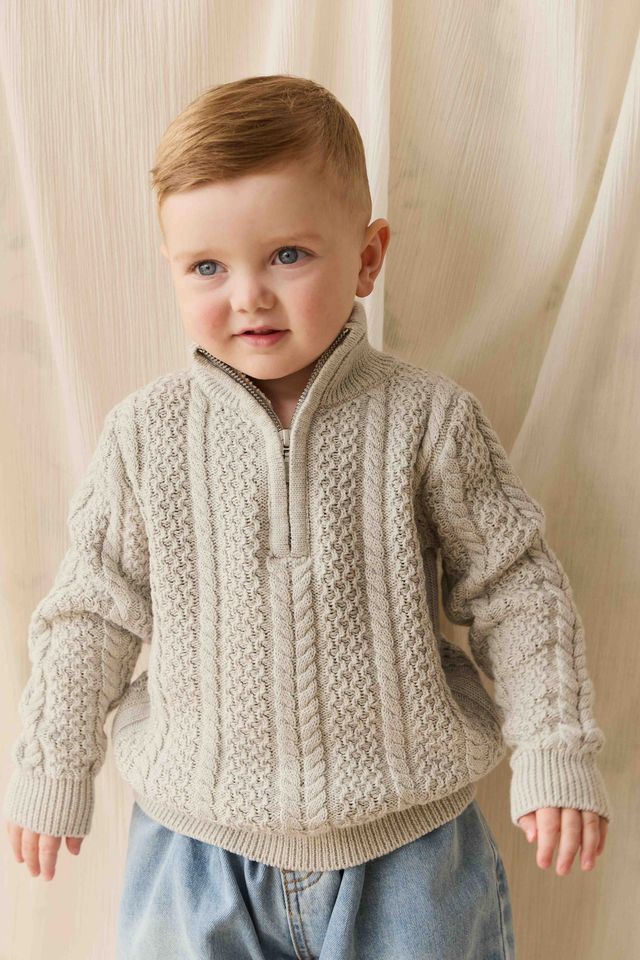 Jamie Kay Clyde Half Zip Jumper in Light Grey Marle
